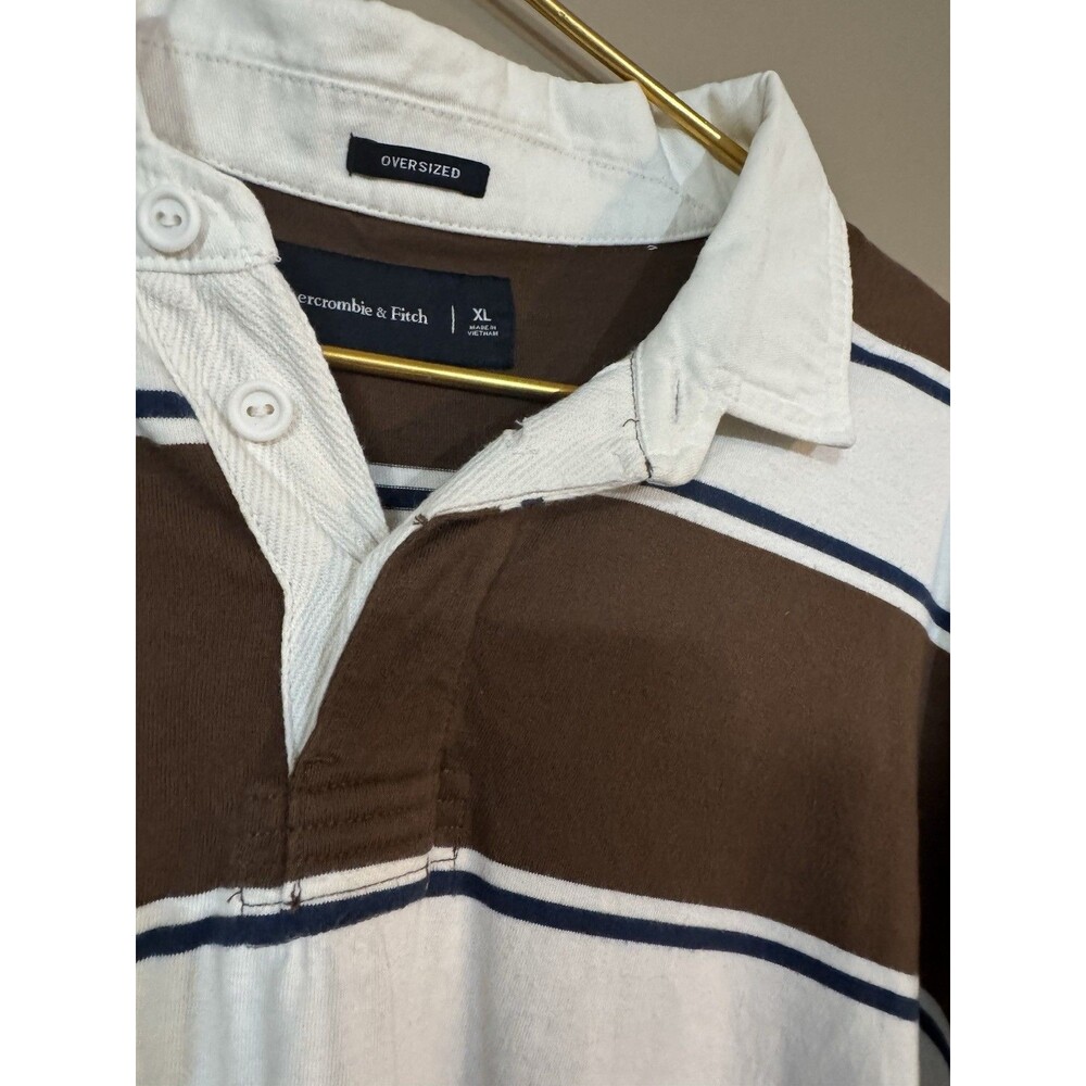 Abercrombie & Fitch Rugby Oversized Polo Shirt Men's XL Stripe Preppy Brown - Picture 8 of 8